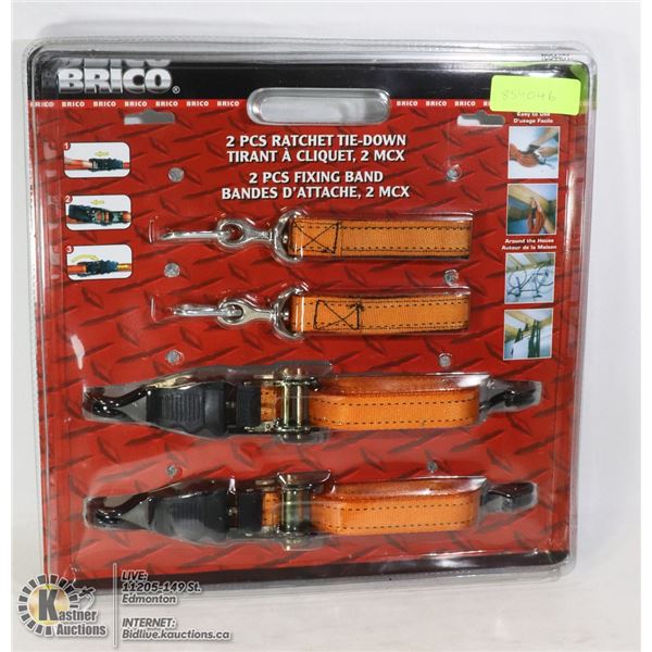 NEW BRICO 4PC TIE DOWN SET 2 RATCHETING & 2 FIXING