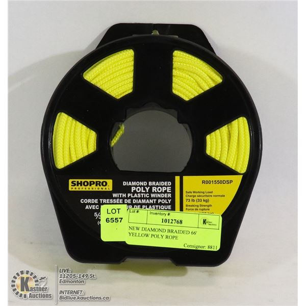 NEW DIAMOND BRAIDED 66' YELLOW POLY ROPE