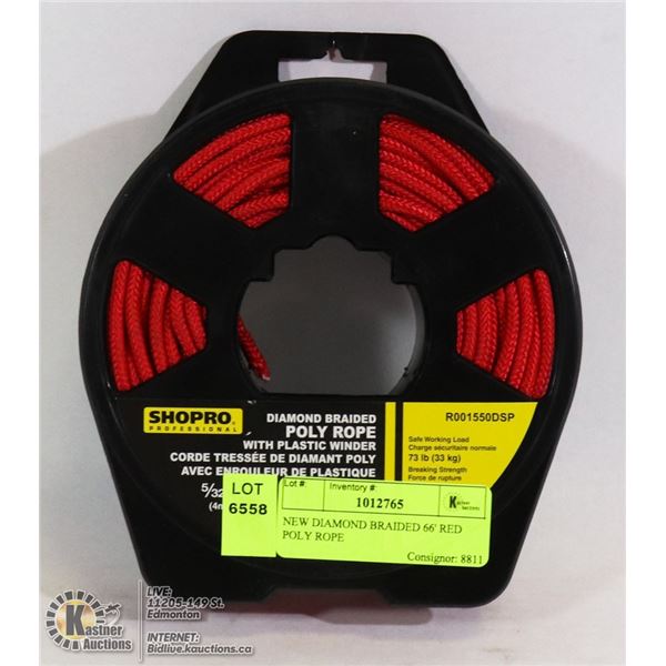 NEW DIAMOND BRAIDED 66' RED POLY ROPE