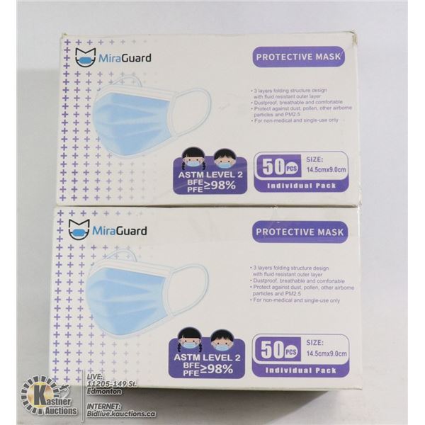 TWO BOXES OF MIRAGAURD PROTECTIVE MASKS