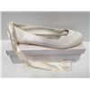 Image 1 : IVORY WEDDING SHOES WITH SILK STRAP. SIZE 12.