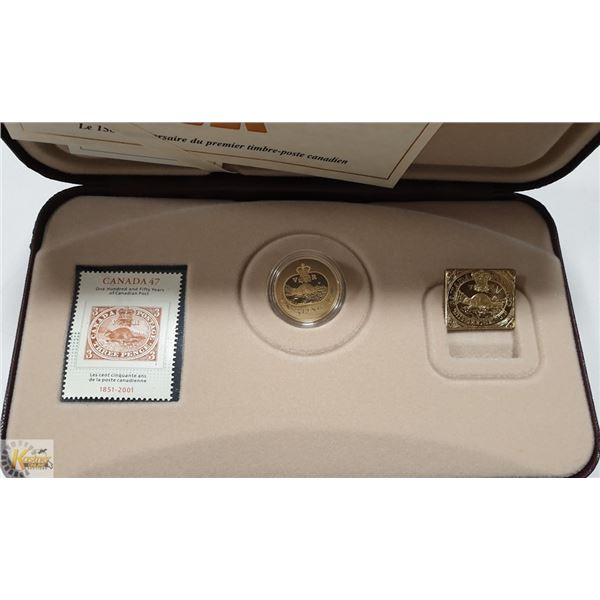 GOLD COATED STERLING SILVER 3 CENT COIN & STAMP