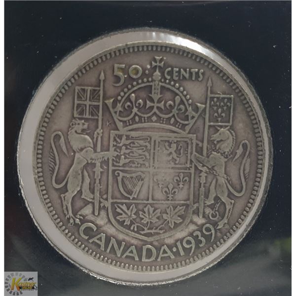1939 GEORGE VI SILVER CANADA 50 CENT COIN