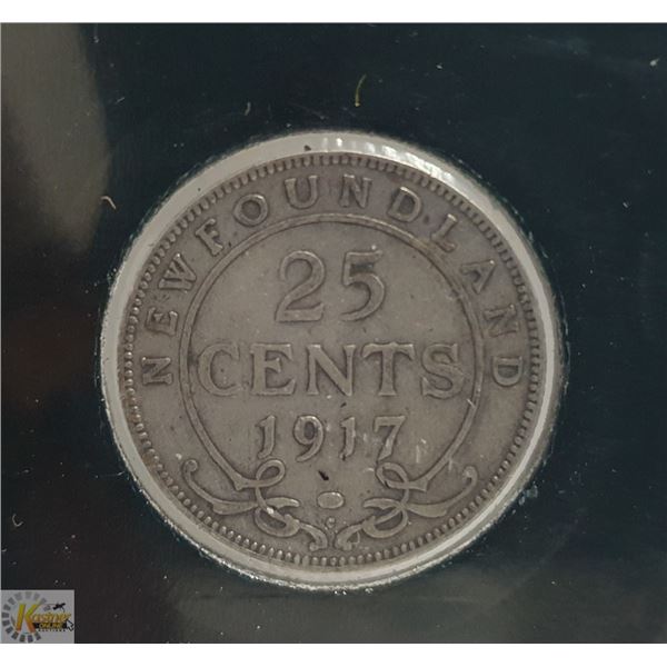 1917 NEWFOUNDLAND SILVER 25 CENT COIN
