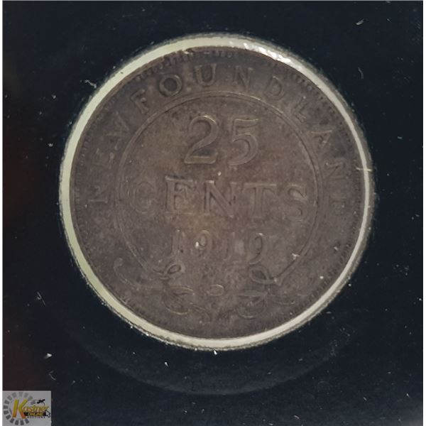 1919 NEWFOUNDLAND SILVER 25 CENT COIN