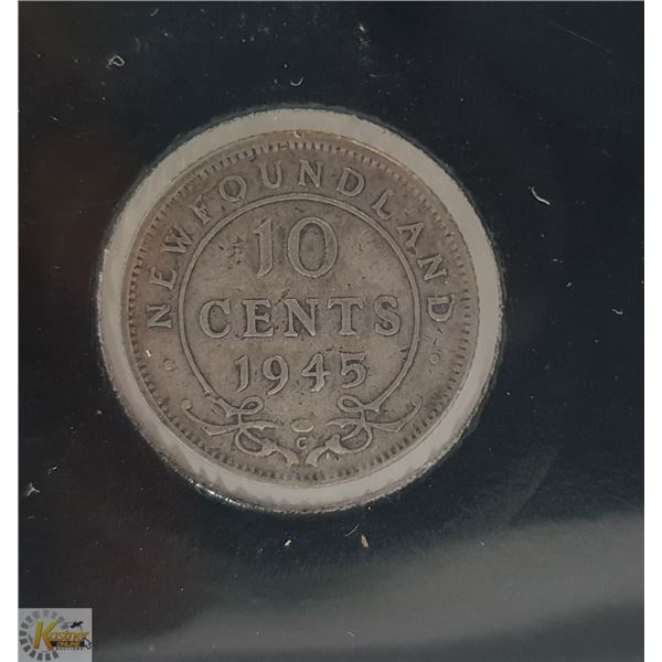 1945 NEWFOUNDLAND SILVER 10 CENT COIN