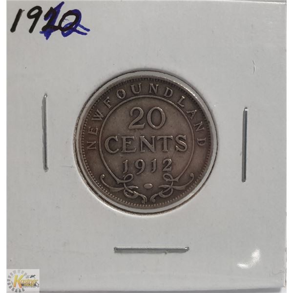 1912 NEWFOUNDLAND SILVER 20 CENT COIN