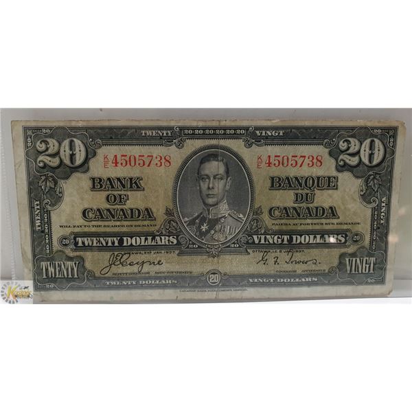 1937 BANK OF CANADA $20 DOLLAR NOTE