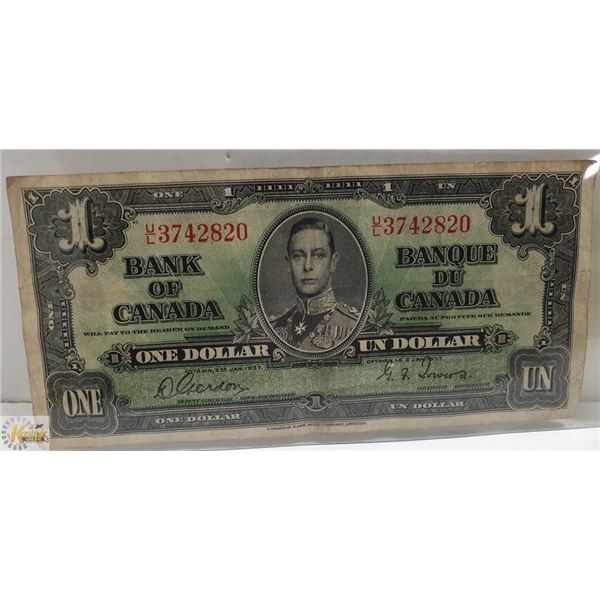 1937 BANK OF CANADA $1 DOLLAR NOTE