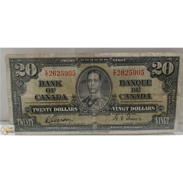 1937 BANK OF CANADA $20 DOLLAR NOTE