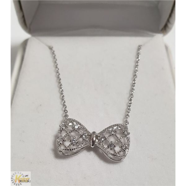 925 STIRLING SILVER CZ BOW NECKLACE