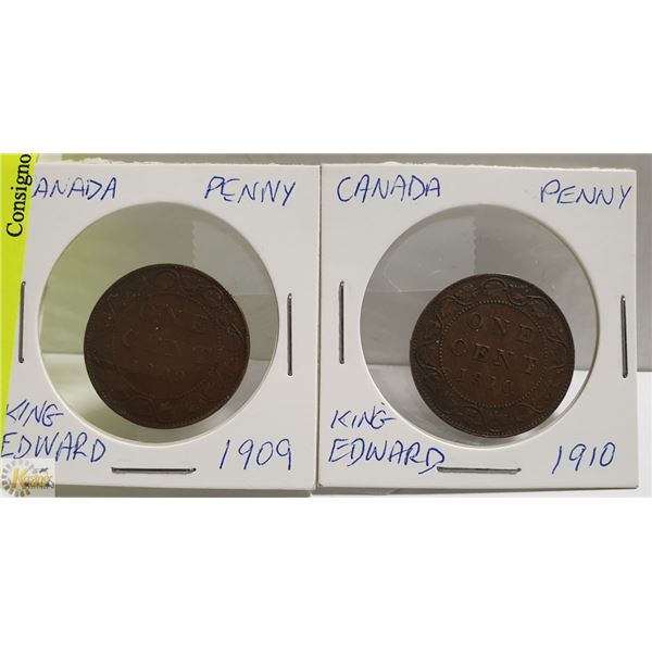 2 CANADIAN LARGE PENNIES - KING EDWARD -1909, 1910