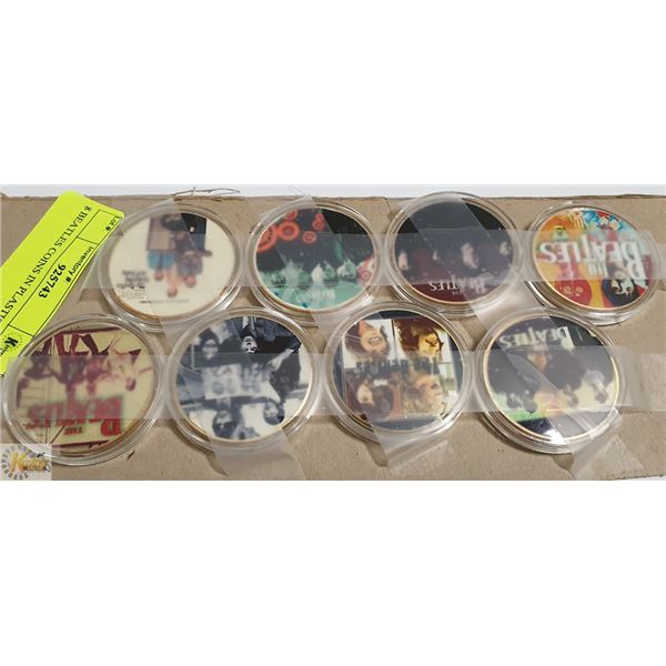 8 BEATLES COINS IN PLASTIC CASES