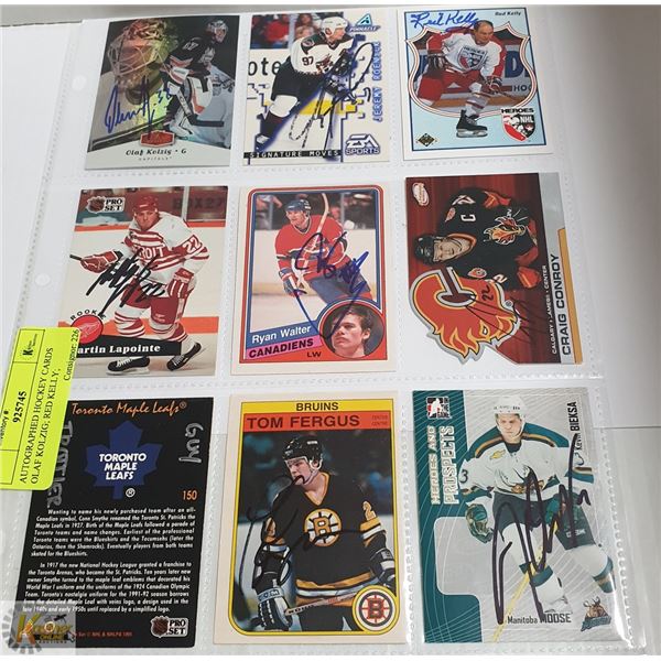 AUTOGRAPHED HOCKEY CARDS OLAF KOLZIG; RED KELLY;