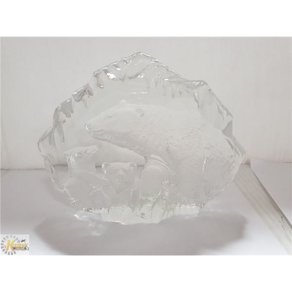 LARGE ETCHED CRYSTAL BEARS ART GLASS