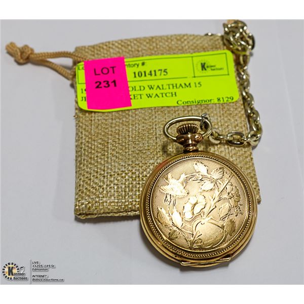 1936 14KT GOLD WALTHAM 15 JEWEL POCKET WATCH