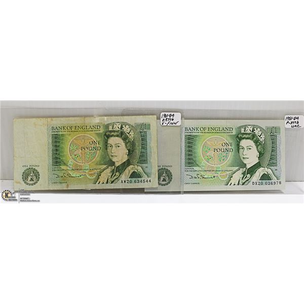 2 ENGLAND ONE POUND NOTES 1981+84
