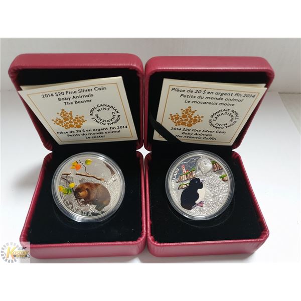 2014 2 SILVER $20 BABY ANIMALS BEAVER AND PUFFIN