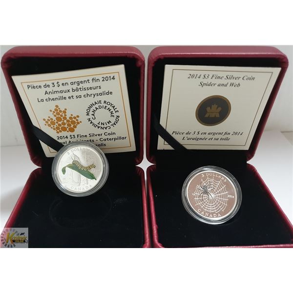 2014 $3 SILVER SPIDER AND CATERPILLAR COINS W/COA
