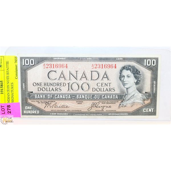 1954 CANDIAN $100, BEATTIE & COYNE SIG DEVILS FACE