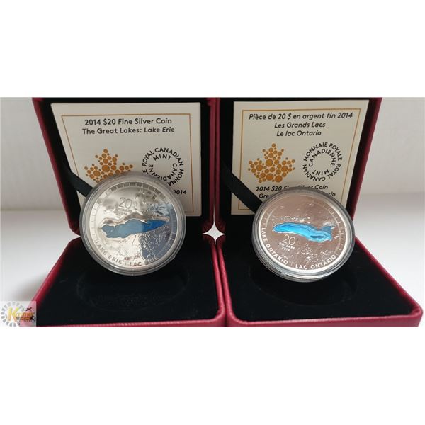 2014 2 SILVER $20 GREAT LAKES COINS ERIE & ONTARIO