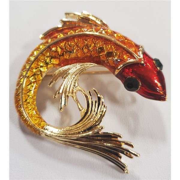 LUCKY FISH  BROOCH WITH RHINESTONE EYES