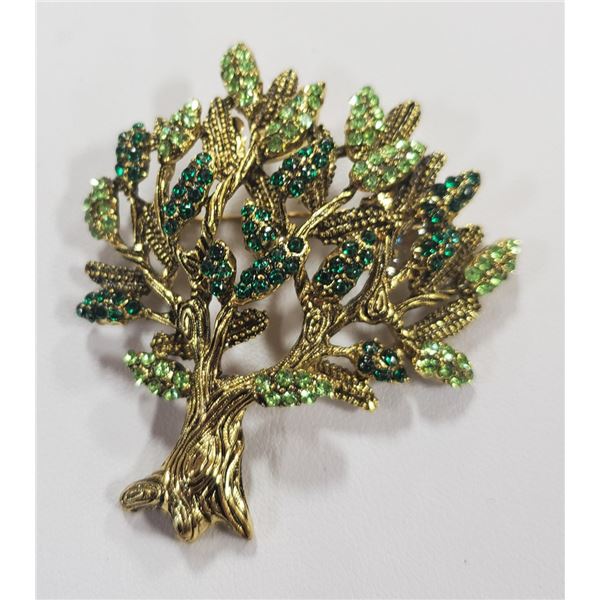 RHINESTONE TREE OF LIFE BROOCH
