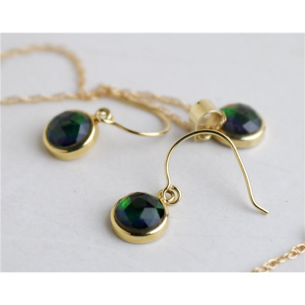 2 PIECE SET OF AMMOLITE EARRINGS, PENDANT & CHAIN