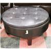 Image 1 : MODERN ROUND OTTOMAN IN DARK BROWN LEATHER