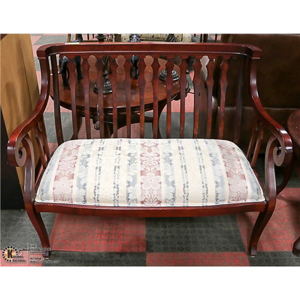 SOLID WOOD AND FABRIC BENCH 41" ACROSS