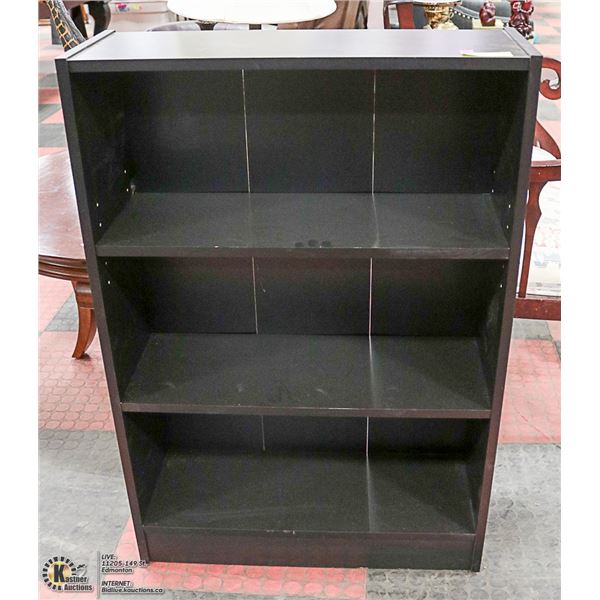 BLACK 3 SHELF BOOK CASE 25" X 10" X 36"