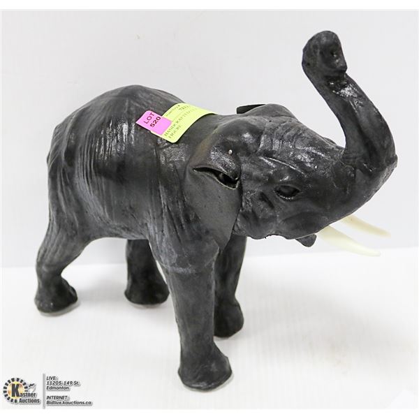 HANDCRAFTED LEATHER ELEPHANT FIGURE 12" TALL