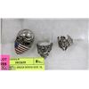 Image 1 : THREE SKULL BIKER RINGS SIZE 18, 19 AND 20