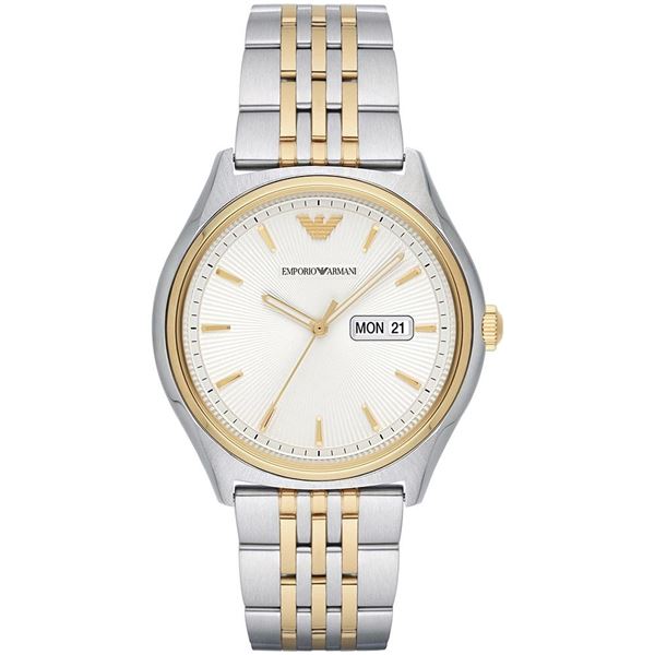 NEW ARMANI TWO-TONE DAY/DATE DRESS WATCH MSRP $375