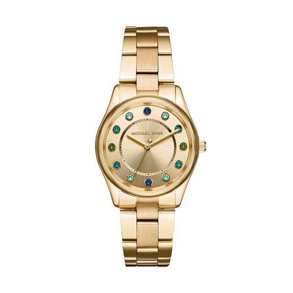 NEW MICHAEL KORS COLORED CRYSTAL GOLDDIAL MSRP$369