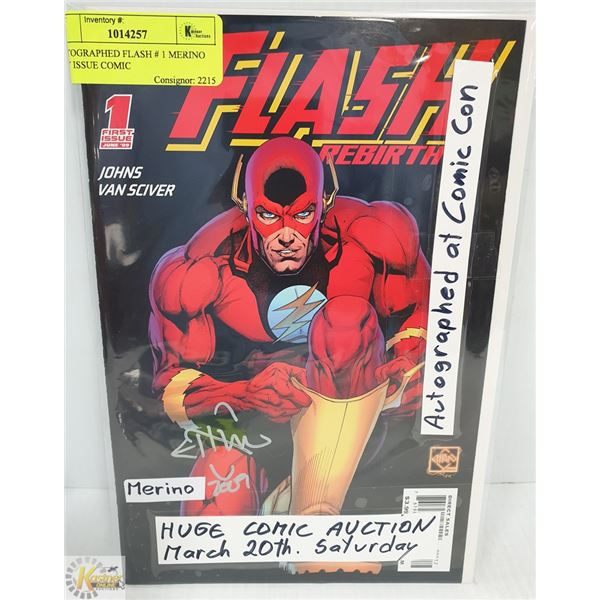 AUTOGRAPHED FLASH # 1 MERINO KEY ISSUE COMIC
