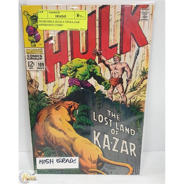 INCREDIBLE HULK # 109 KA-ZAR APPERANCE COMIC