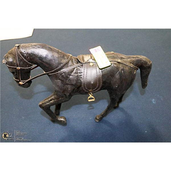 HAND CRAFTED LEATHER HORSE WITH SADDLE FIGURE