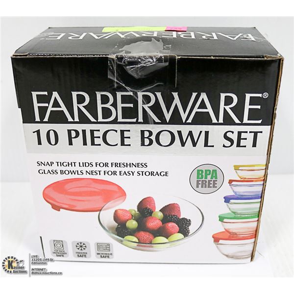 NEW 10PC GLASS FARBERWARE BOWL SET