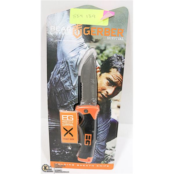 BEAR GRYLLS GERBER SURVIVAL FOLDING KNIFE W/SHEATH