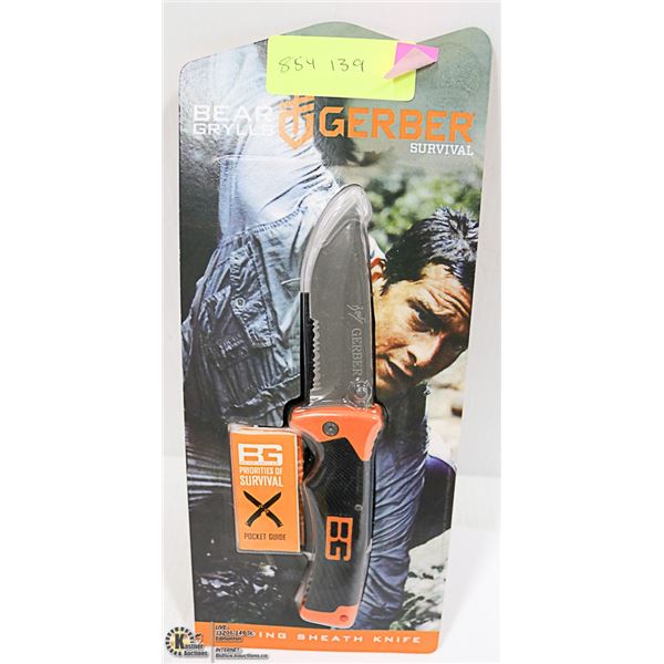 BEAR GRYLLS GERBER SURVIVAL FOLDING KNIFE W/SHEATH