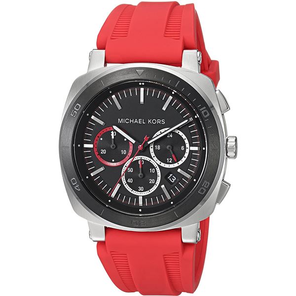 NEW MICHAEL KORS RED SILICON BAND CHRONO MSRP $399