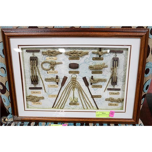 FRAMED DISPLAY OF SAILOR'S KNOTS 20" X 15"