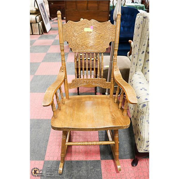 VINTAGE OAK ROCKING CHAIR WITH PRESSED BACK