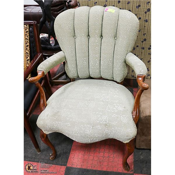 VINTAGE WOOD & FABRIC ARMCHAIR