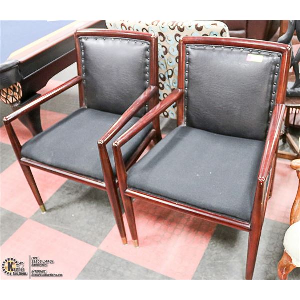 LOT OF 2 WOOD FABRIC & LEATHERETTE ARM CHAIRS