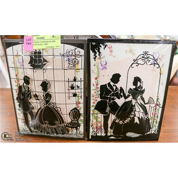SET OF ANTIQUE CONVEX GLASS SILHOUETTES WALL ART