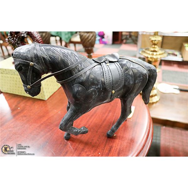 HAND CRAFTED LEATHER HORSE WITH SADDLE FIGURE