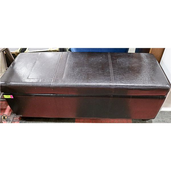 BROWN LEATHER OTTOMAN WITH STORAGE 4FT ACROSS