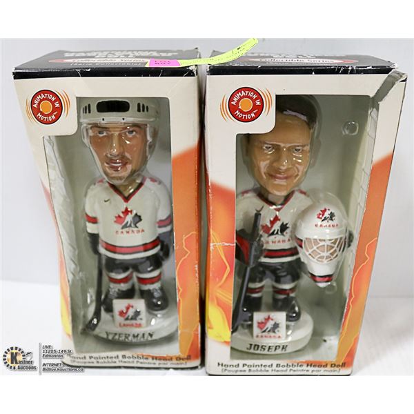 2 HAND PAINTED TEAM CANADA BOBBLE HEADS